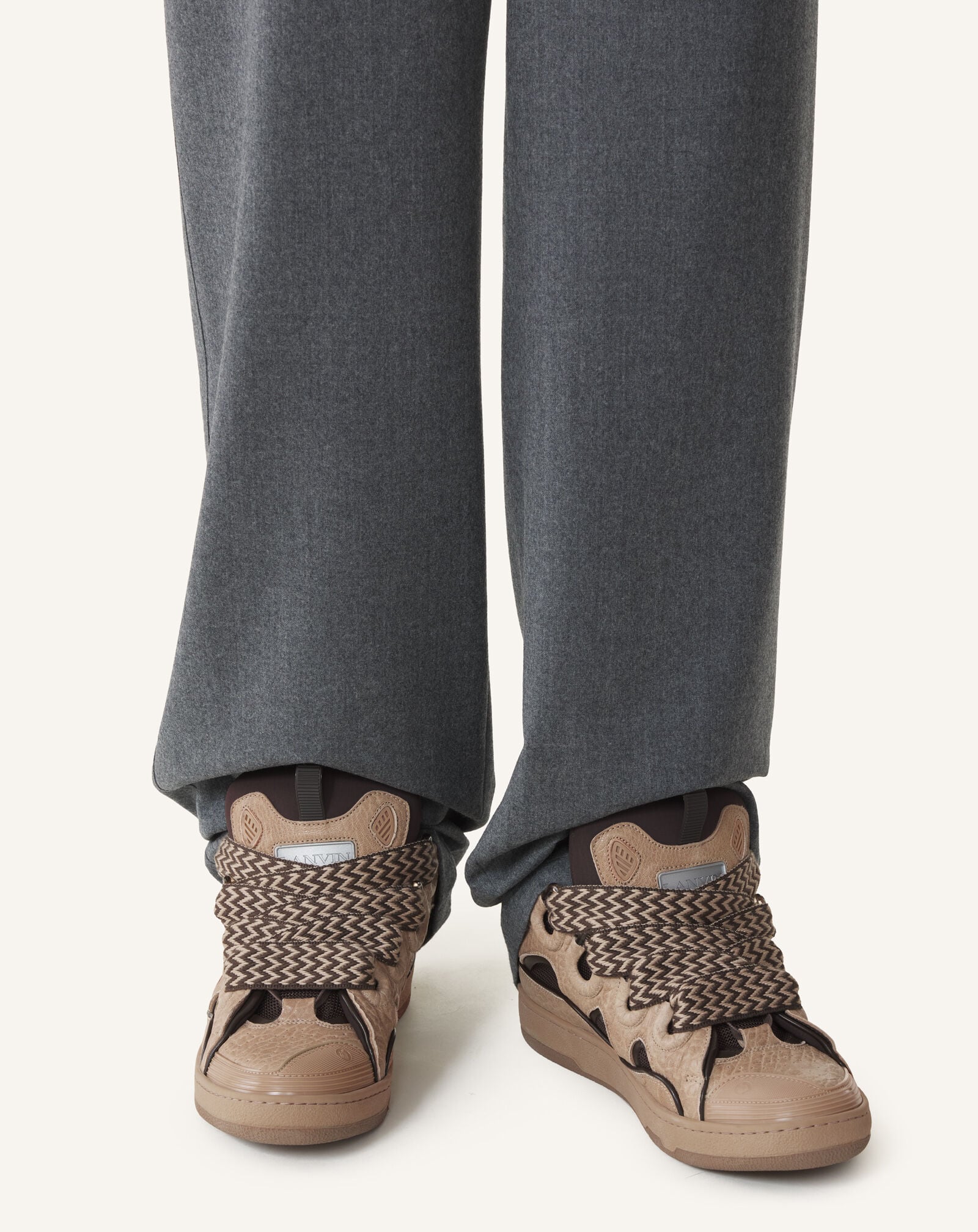 Lanvin SNEAKERS CURB EN CUIR EFFET DINO Beige/Marron FUSKDK12DINOA26