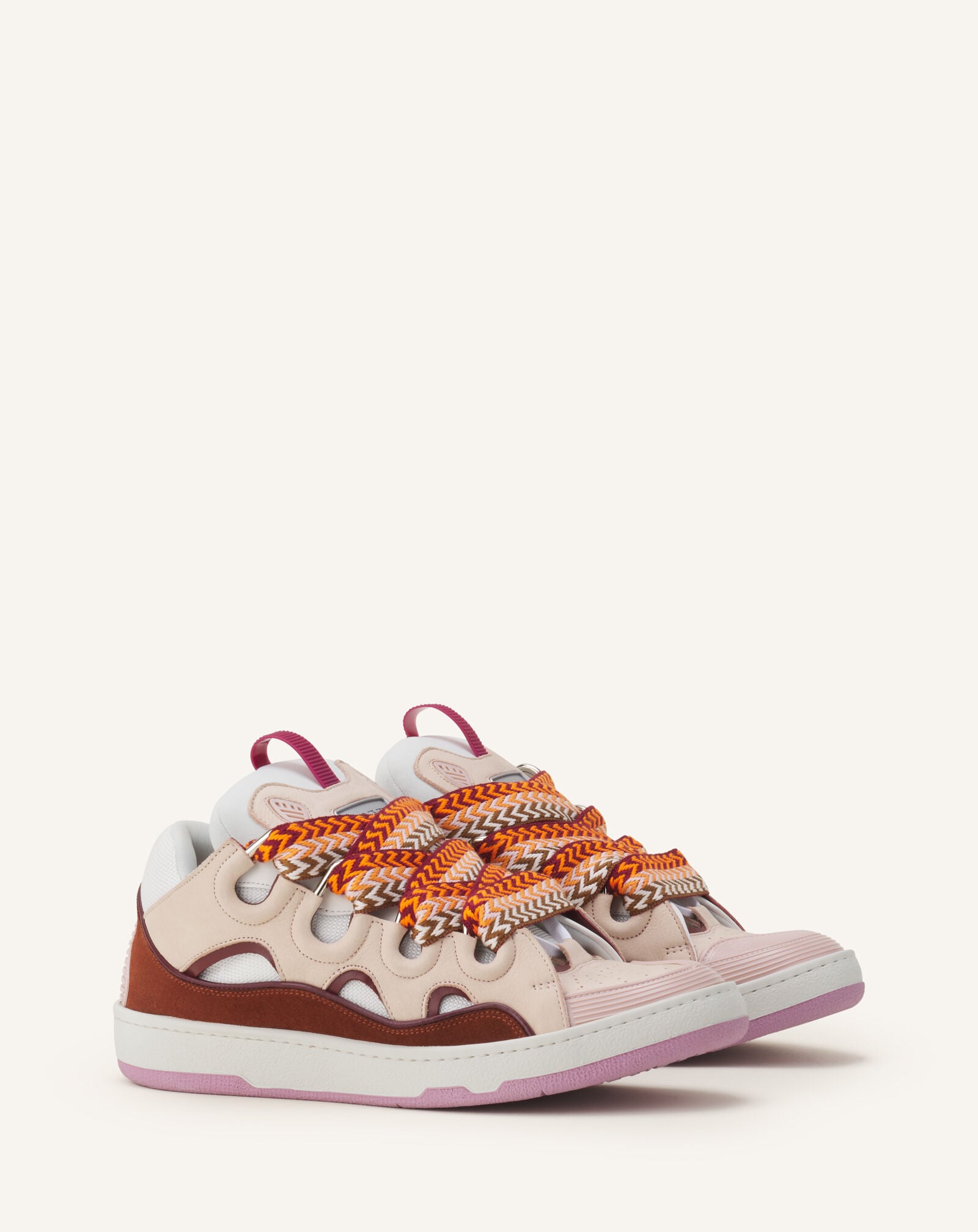 Lanvin CURB SNEAKERS IN LEATHER Light Pink/Camel FUSKDK12BICOE25