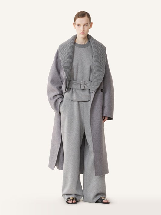 RIBBED COLLAR DOUBLE-FACED LONG COAT Lanvin RIBBED COLLAR DOUBLE-FACED LONG COAT Heather Grey RWCO05216374A26