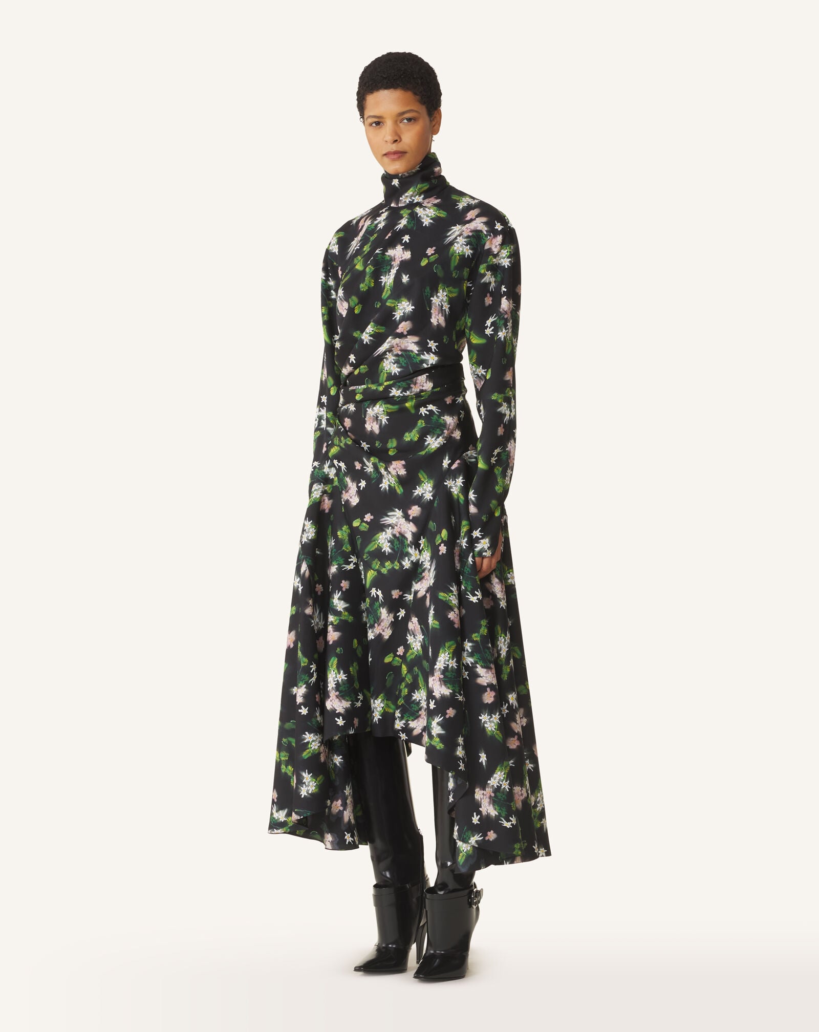 PRINTED DRAPED MIDI DRESS Lanvin PRINTED DRAPED MIDI DRESS Black/Green RWDR00776503H26