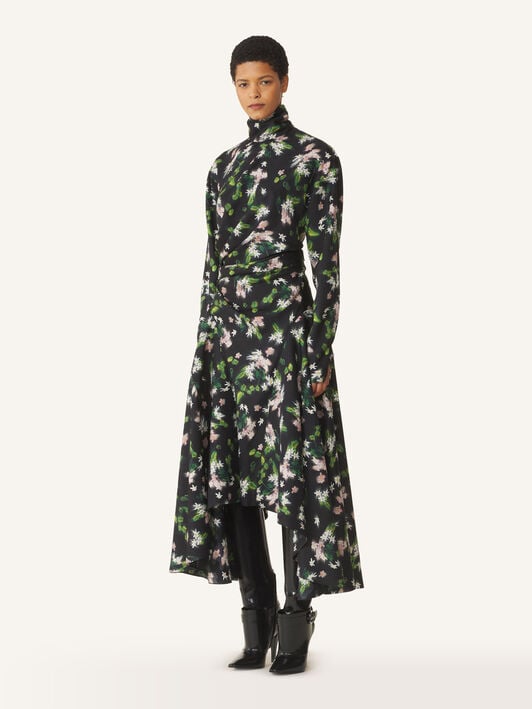 PRINTED DRAPED MIDI DRESS Lanvin PRINTED DRAPED MIDI DRESS Black/Green RWDR00776503H26