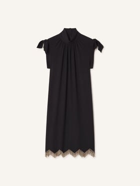 BESTICKTES KLEID MIT SCHLEIFE AUS SABLÉ Lanvin BESTICKTES KLEID MIT SCHLEIFE AUS SABLÉ Schwarz RWDR91276388A26