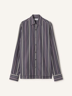 Lanvin CHEMISE DROITE EN POPELINE DE COTON À RAYURES Charbon/Sauge RMSI01076396A26