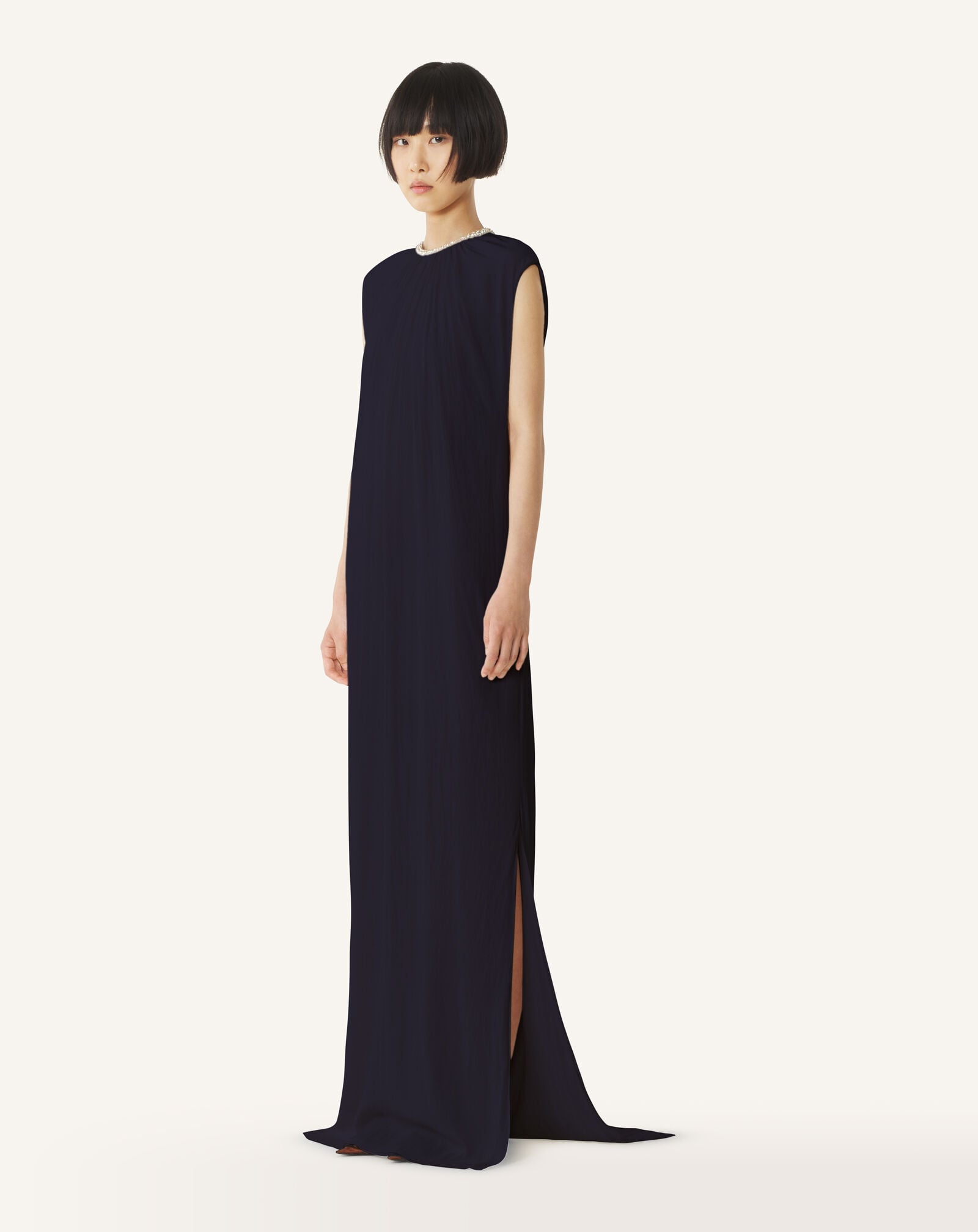 BESTICKTES KLEID AUS CHARMEUSE Lanvin BESTICKTES KLEID AUS CHARMEUSE Marineblau RWDR90294778P26