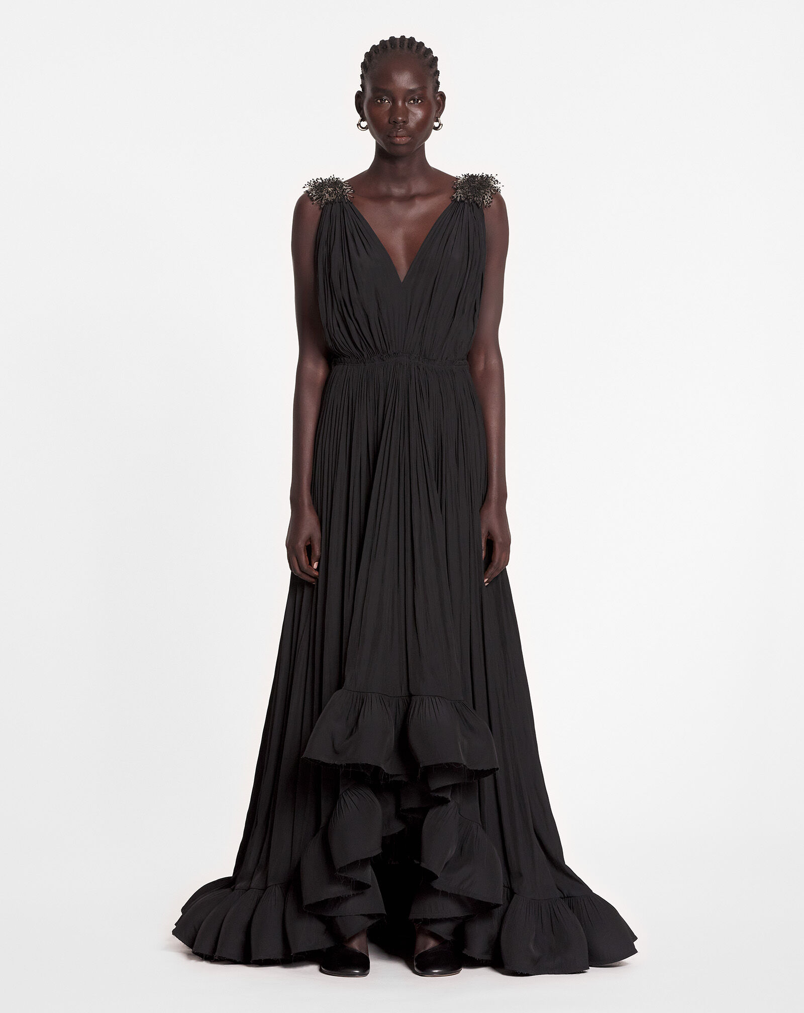 LANGES BESTICKTES ABENDKLEID AUS CHARMEUSE Lanvin LANGES BESTICKTES ABENDKLEID AUS CHARMEUSE Schwarz RWDR90354778A23