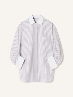 Lanvin CHEMISE À MANCHES RETROUSSÉES EN COTON À RAYURES Blanc/Gris RWTO00566480H26