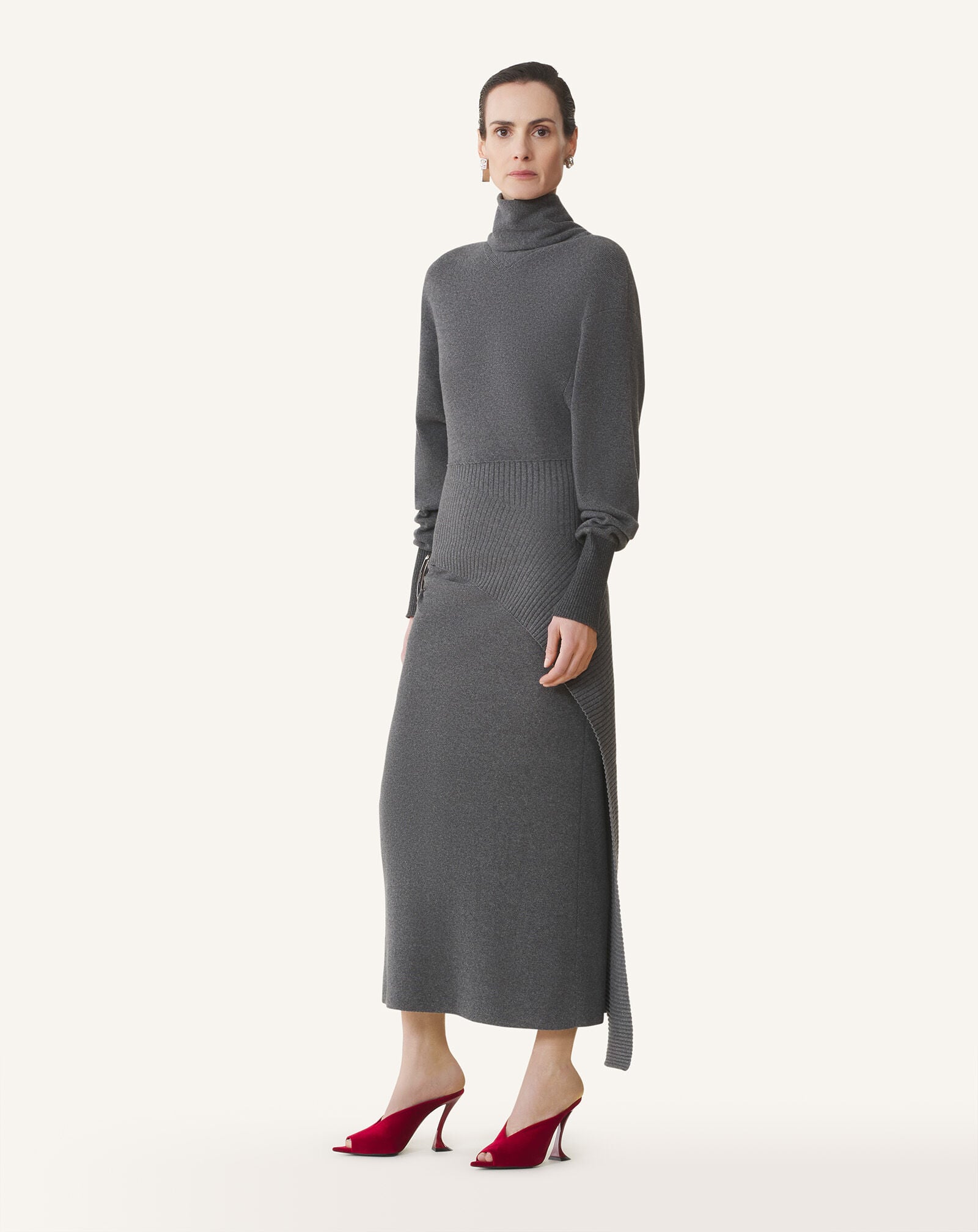 Lanvin ROBE MIDI EN LAINE ET CACHEMIRE Tourterelle RWDR0040K065H25