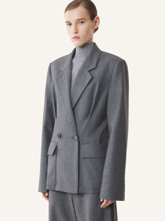 JACKE MIT GÜRTEL AUS WOLLFLANELL Lanvin JACKE MIT GÜRTEL AUS WOLLFLANELL Meliertes Grau RWJA00176383A26