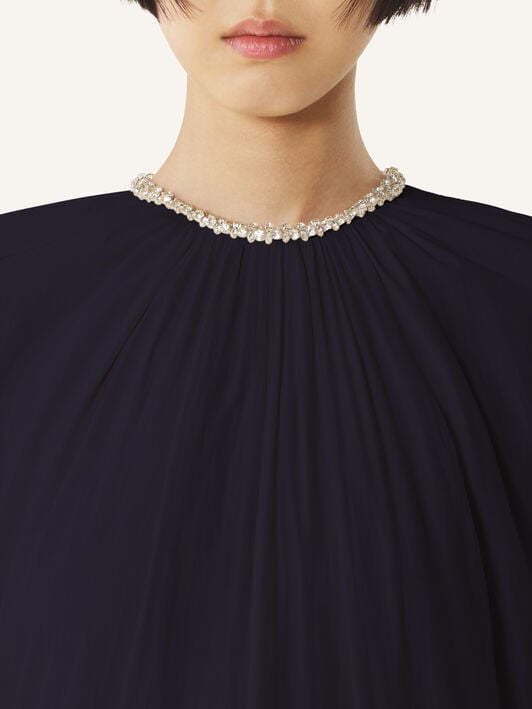 BESTICKTES KLEID AUS CHARMEUSE Lanvin BESTICKTES KLEID AUS CHARMEUSE Marineblau RWDR90294778P26