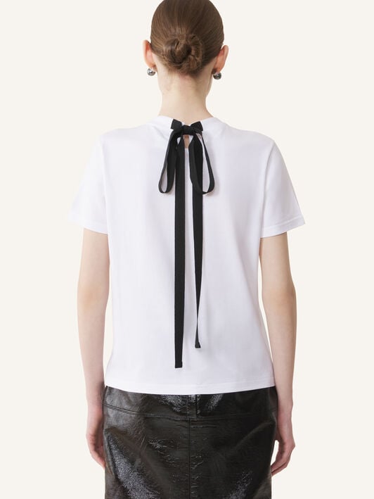 COTTON T-SHIRT WITH RIBBON DETAIL Lanvin COTTON T-SHIRT WITH RIBBON DETAIL Optic White/Black RWTS0024J040H25
