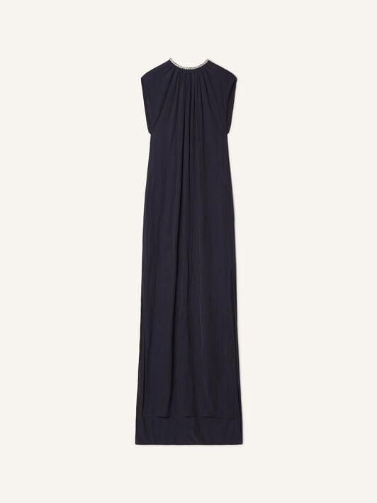 BESTICKTES KLEID AUS CHARMEUSE Lanvin BESTICKTES KLEID AUS CHARMEUSE Marineblau RWDR90294778P26