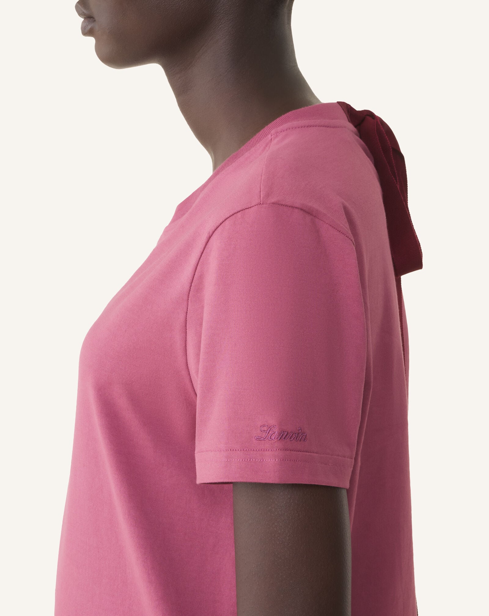 CAMISETA DE ALGODÓN CON DETALLE DE CINTA Lanvin CAMISETA DE ALGODÓN CON DETALLE DE CINTA Rosa otoño RWTS0024J040H25