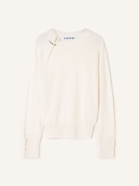 Lanvin PULL COURT DÉTAIL PIERCING EN LAINE Vanille RWPO0064K129H26
