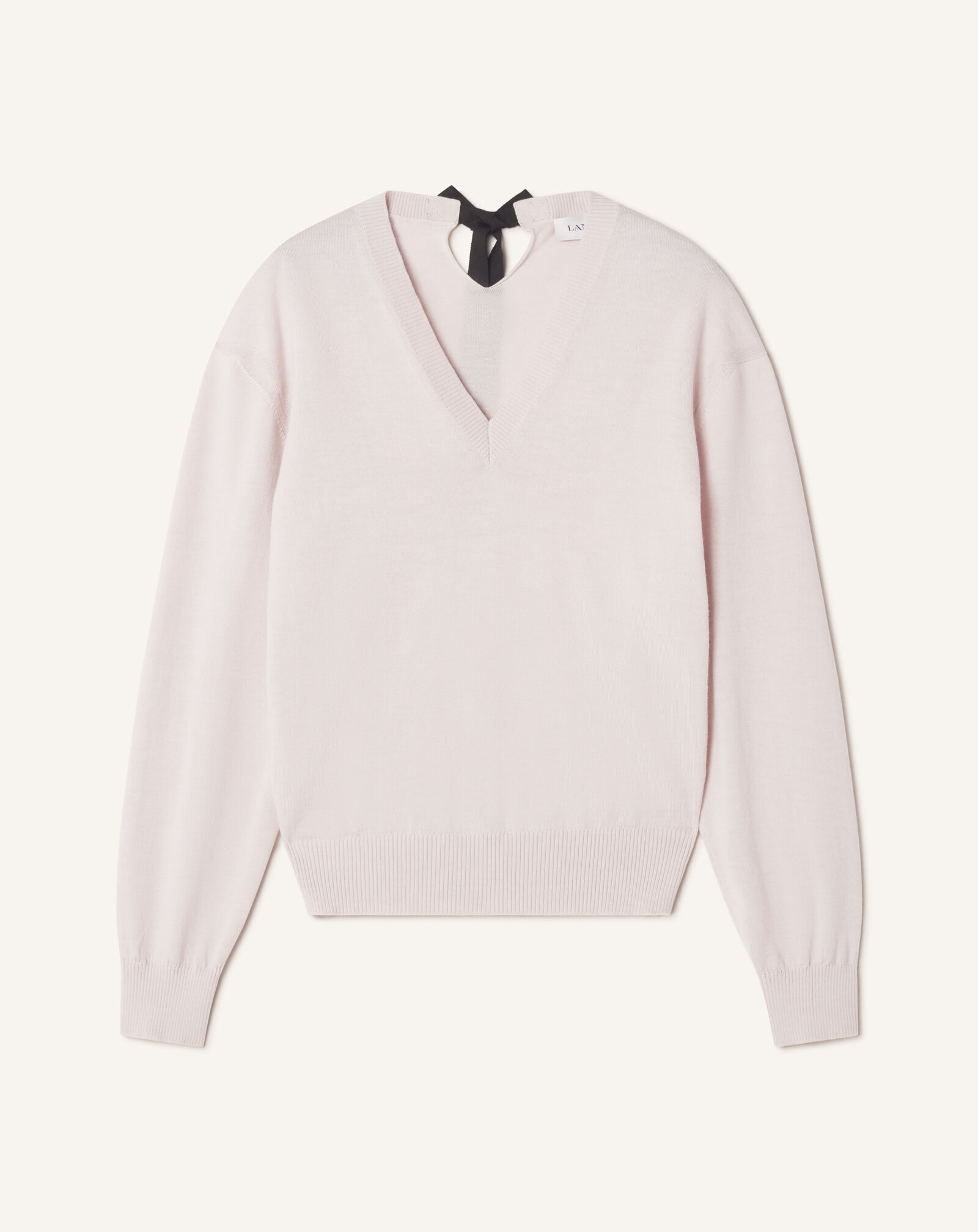 PULLOVER MIT V-AUSSCHNITT AUS MERINOWOLLE MIT GROSGRAIN-DETAIL Lanvin PULLOVER MIT V-AUSSCHNITT AUS MERINOWOLLE MIT GROSGRAIN-DETAIL Mondgrau RWPO0027K101A26