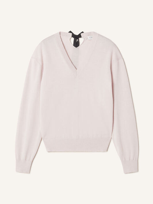 PULLOVER MIT V-AUSSCHNITT AUS MERINOWOLLE MIT GROSGRAIN-DETAIL Lanvin PULLOVER MIT V-AUSSCHNITT AUS MERINOWOLLE MIT GROSGRAIN-DETAIL Mondgrau RWPO0027K101A26