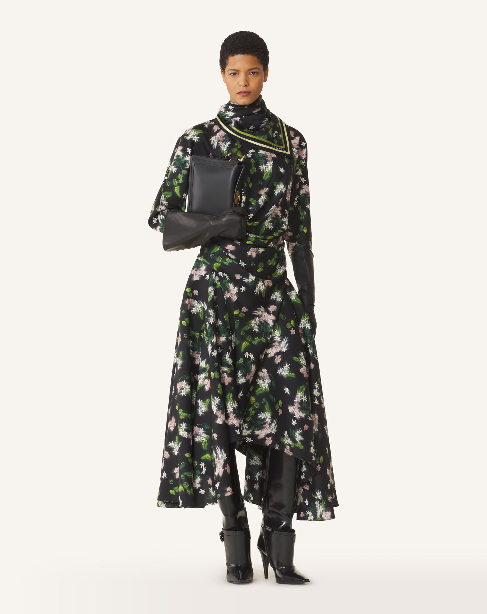 PRINTED DRAPED MIDI DRESS Lanvin PRINTED DRAPED MIDI DRESS Black/Green RWDR00776503H26