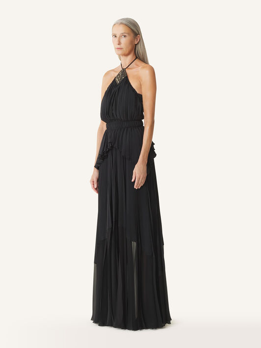 Lanvin BESTICKTES KLEID AUS SEIDE UND CHARMEUSE Schwarz RWDR90354778P26