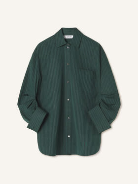 Lanvin CHEMISE À MANCHES RETROUSSÉES EN POPELINE DE COTON À RAYURES Ardoise/Vert RWTO01566477H26