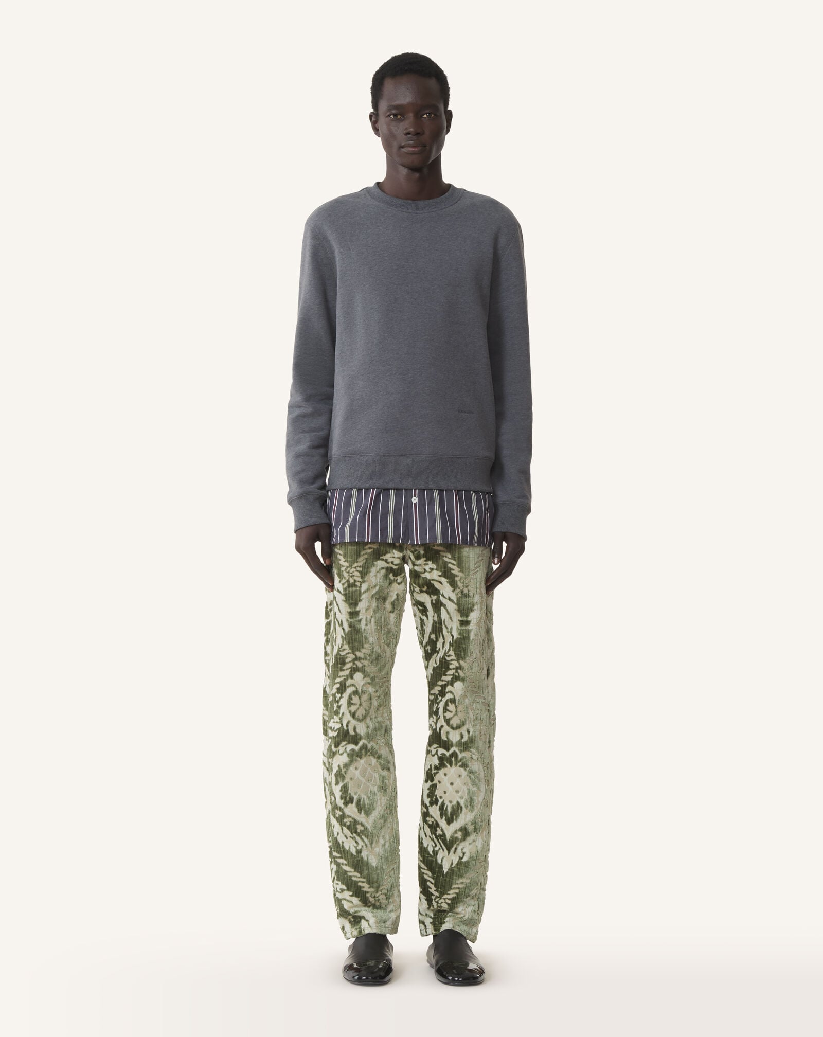 Lanvin SWEATSHIRT SUPERPOSÉ EN COTON ET CACHEMIRE Charbon RMSS0101F013A26