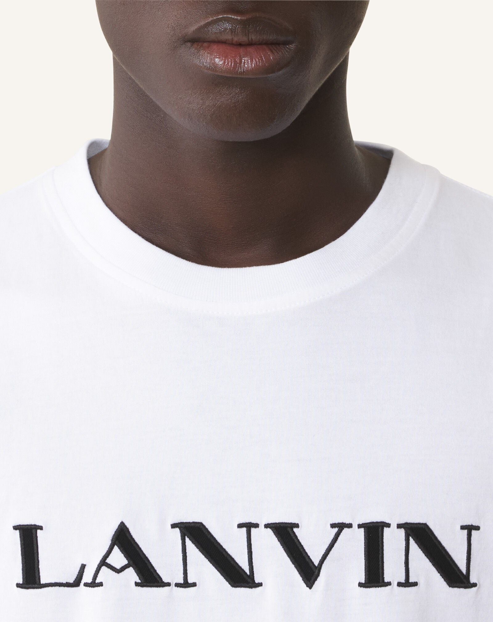 LANVIN EMBROIDERED COTTON T-SHIRT in Optic White | Lanvin®