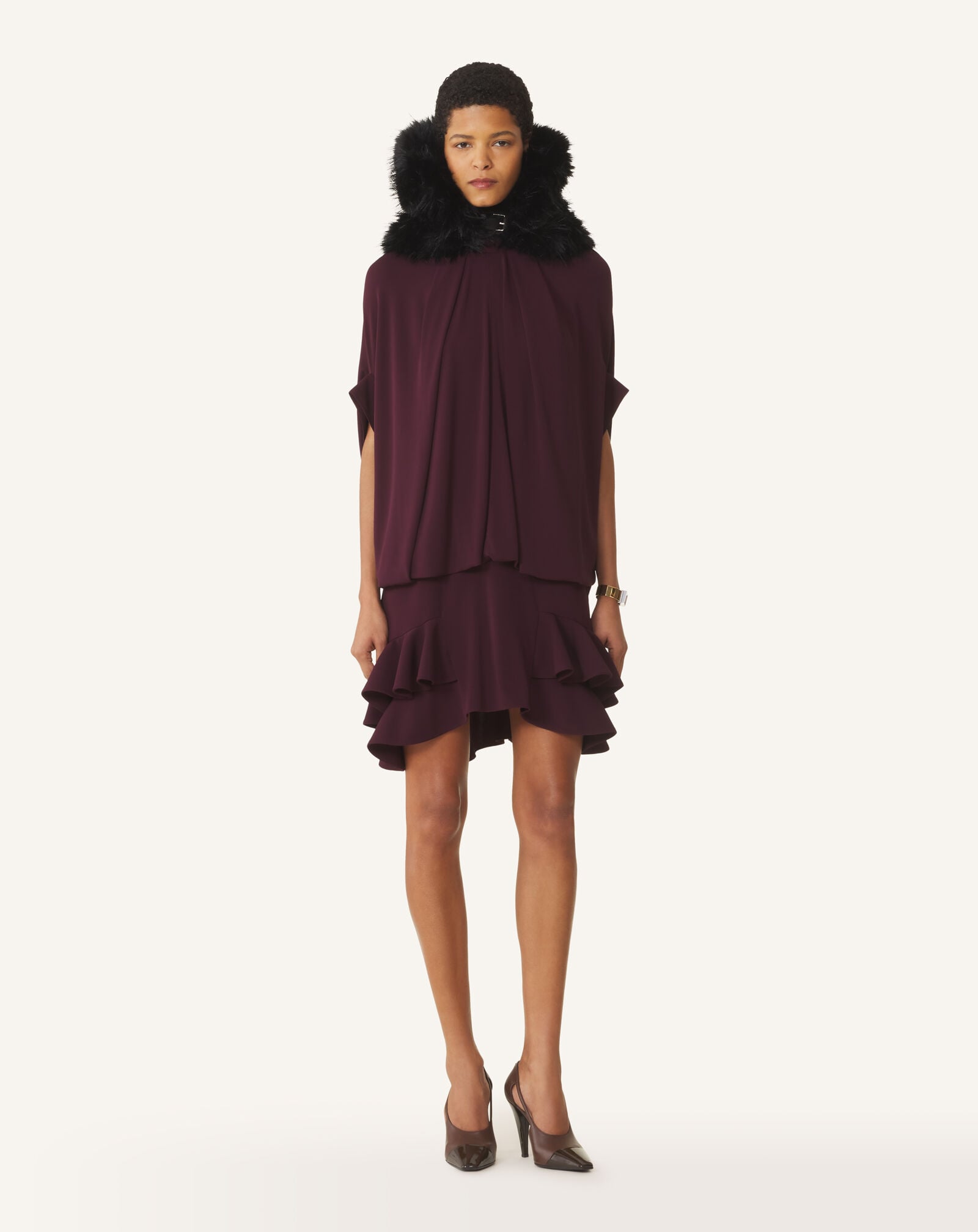Lanvin RUFFLE SHORT DRESS Aubergine RWDR00686483H26