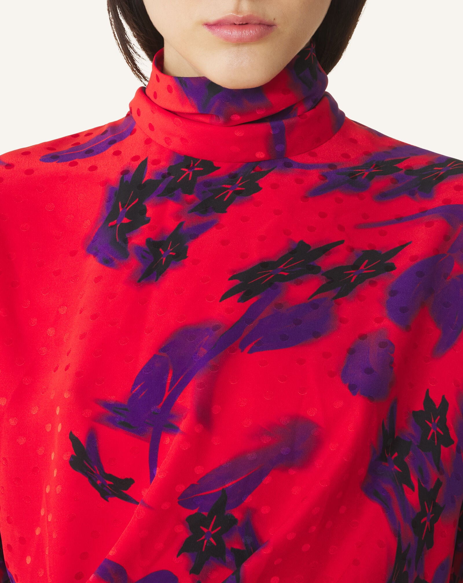 Lanvin JACQUARD DRAPED MIDI DRESS Red/Purple RWDR00776502H26