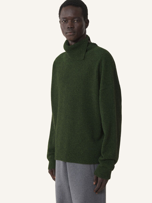 PULLOVER MIT KNOPFKRAGEN AUS KASCHMIR Lanvin PULLOVER MIT KNOPFKRAGEN AUS KASCHMIR Dunkelgrün RMPO0022K119A26