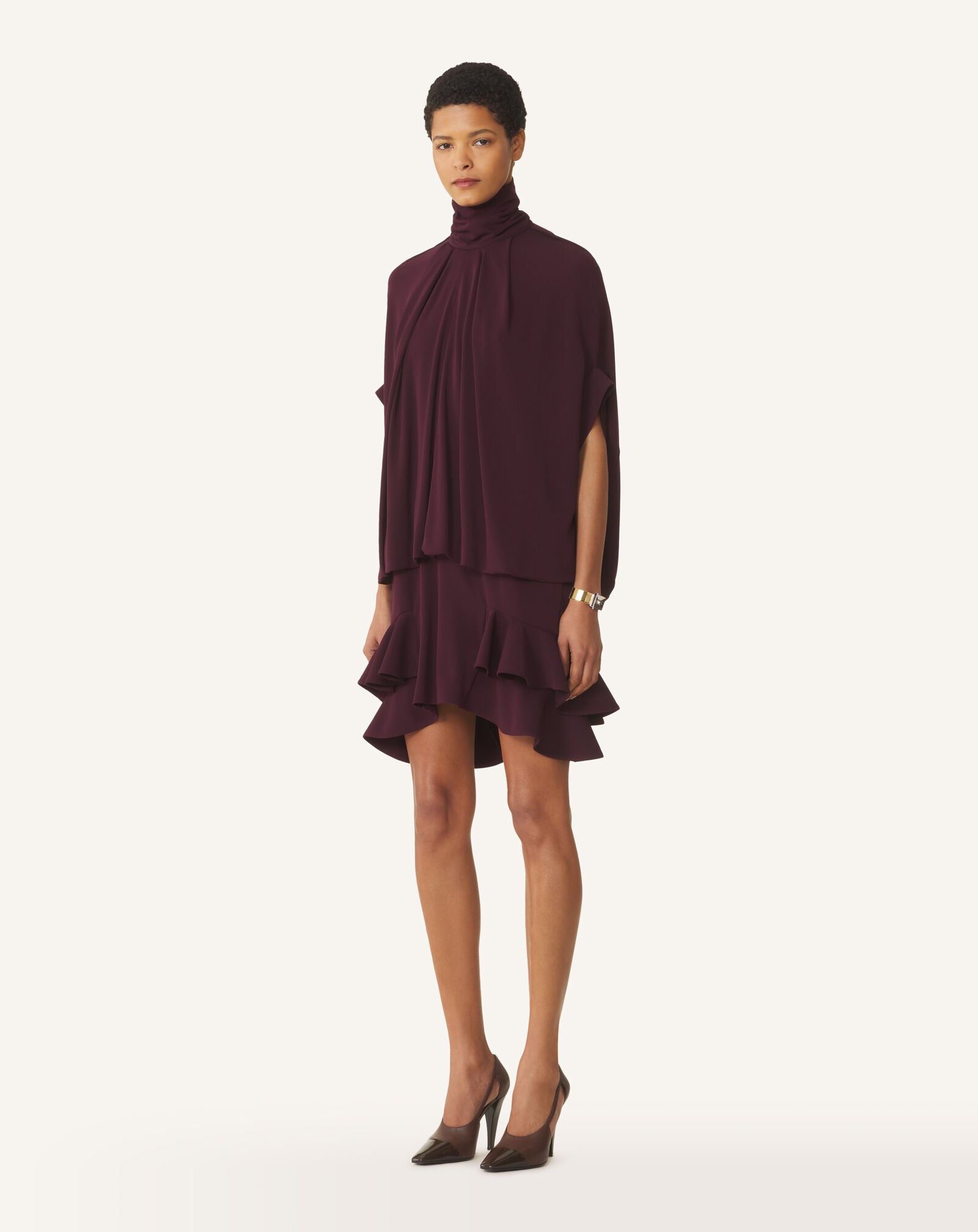 Lanvin RUFFLE SHORT DRESS Aubergine RWDR00686483H26