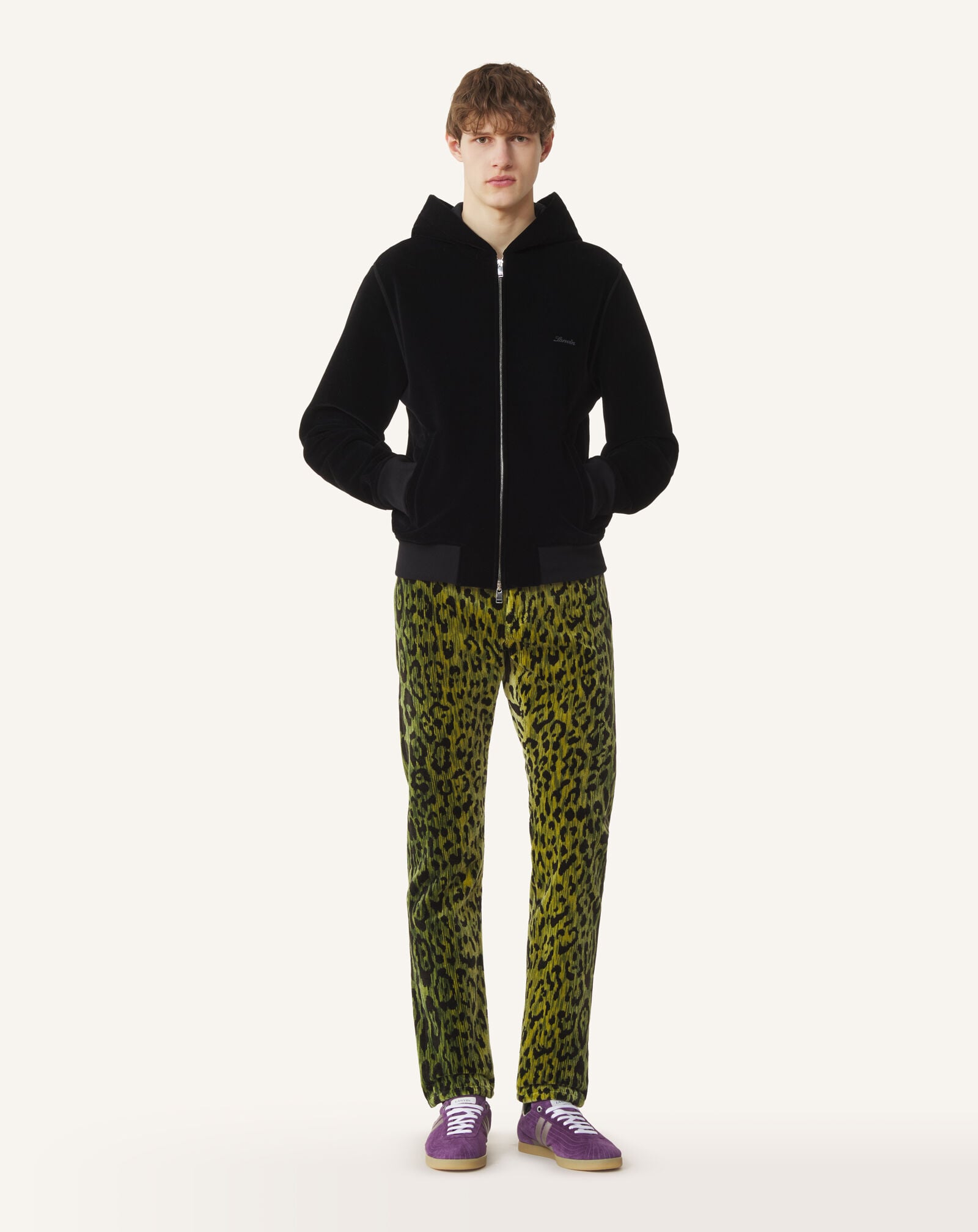 Lanvin ZIPPED VELVET HOODIE Black RMHO0013F012A26