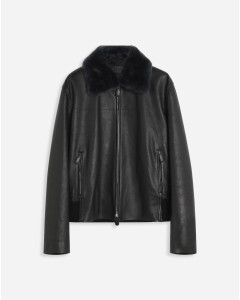 VESTE EN CUIR DE VEAU AVEC COL EN SHEARLING