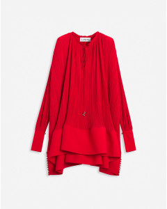 FLARED PLEATED DRESS WITH LONG SLEEVES
