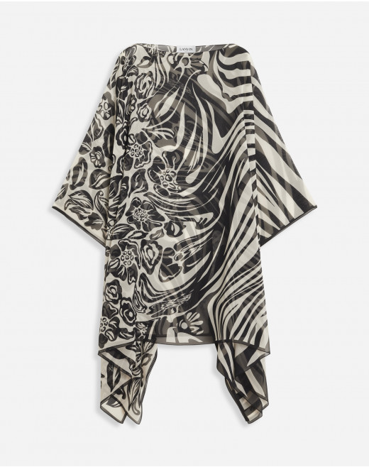 FLOWER TO ZEBRA PRINTED SILK KAFTAN