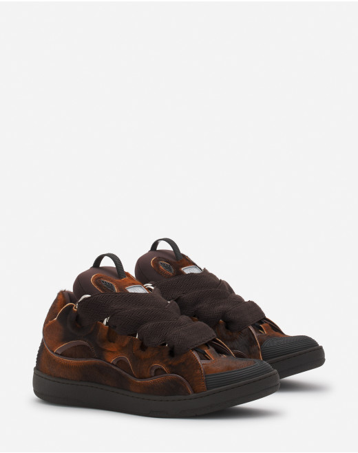 PONY-EFFECT LEATHER CURB SNEAKERS