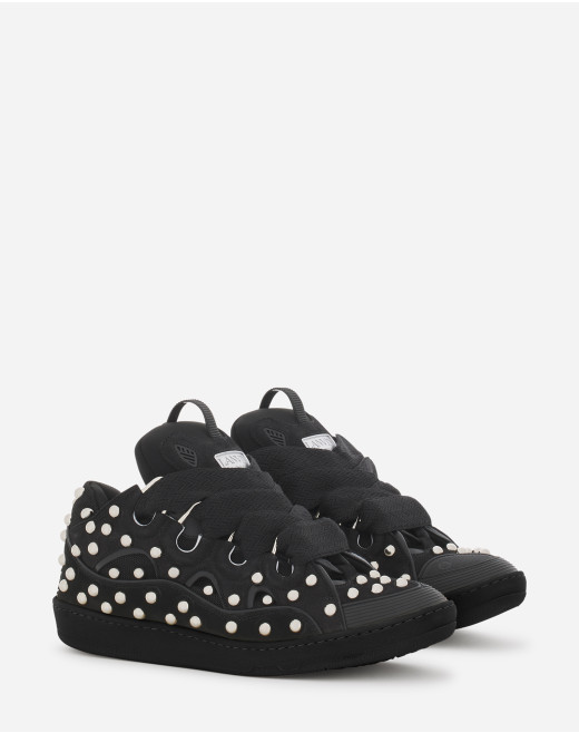 STUDDED LEATHER CURB SNEAKERS