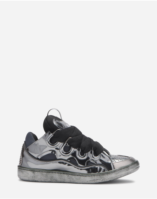 METALLIC LEATHER CURB SNEAKERS