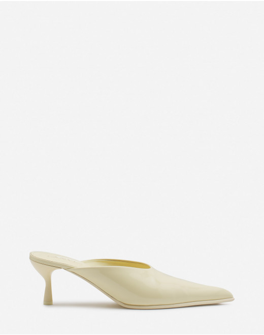 PATENT LEATHER TUBA HEELED MULES