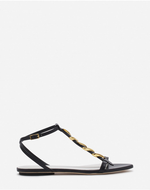 MELODIE RIBBON FLAT LEATHER SANDALS