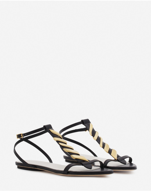 MELODIE RIBBON FLAT LEATHER SANDALS