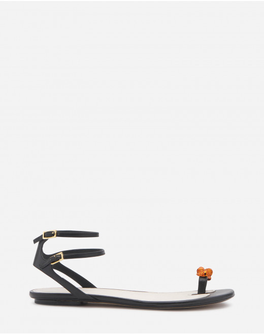 FLAT LEATHER SWING SANDALS WITH MELODIE JEWEL