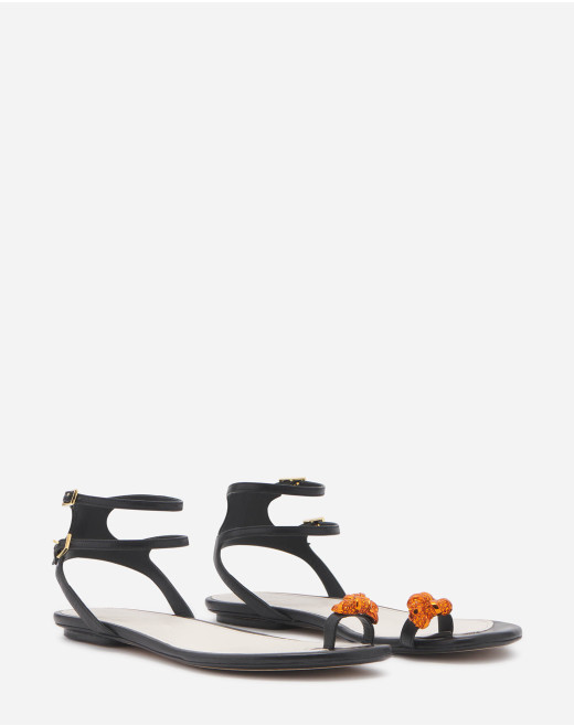 SANDALES PLATES SWING EN CUIR AVEC BIJOU MELODIE