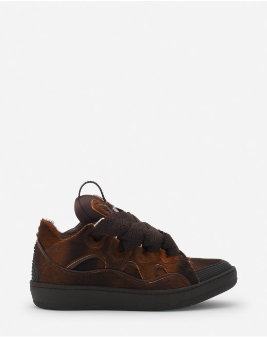 PONY-EFFECT LEATHER CURB SNEAKERS