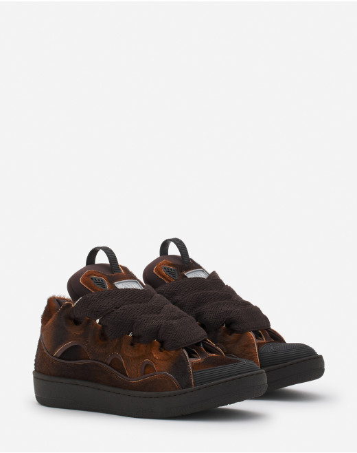 PONY-EFFECT LEATHER CURB SNEAKERS