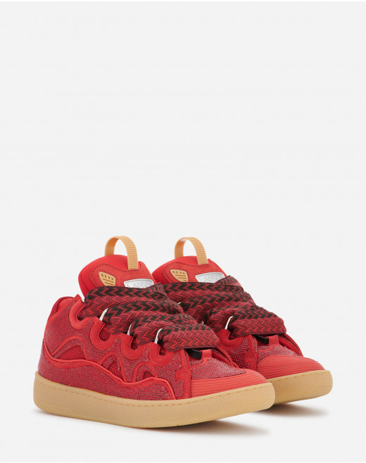 CURB LEATHER AND RHINESTONE SNEAKERS