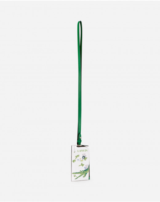 NECKLACE CARD HOLDER IN  LEATHER WITH BABAR GREEN PRINT