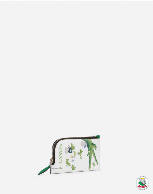 NECKLACE CARD HOLDER IN  LEATHER WITH BABAR GREEN PRINT