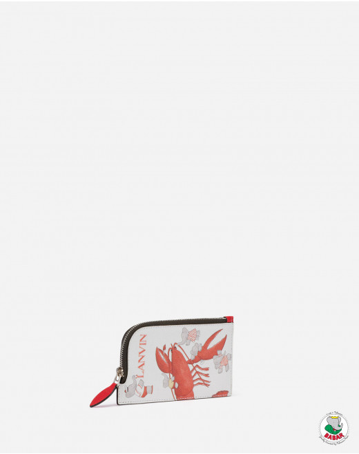 NECKLACE CARD HOLDER IN  LEATHER WITH BABAR RED PRINT