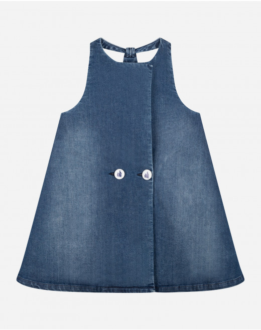 SLEEVELESS DENIM DRESS WITH MOTHER AND CHILD BUTTONS