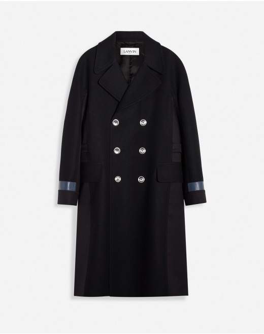 DOUBLE-BREASTED COAT WITH CONTRASTING PANELS AND KIMONO SLEEVES