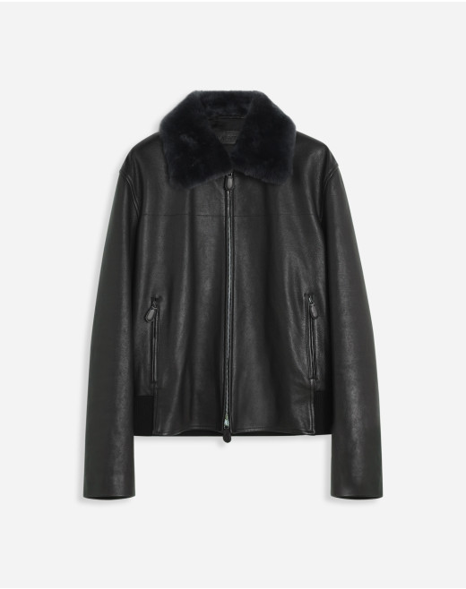 JACKET IN CALFSKIN WITH SHEARLING COLLAR