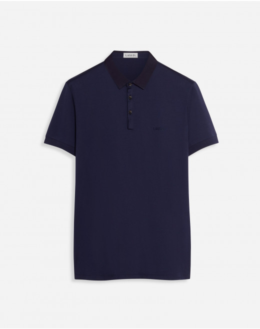 LANVIN EMBROIDERED POLO WITH GROSGRAIN COLLAR